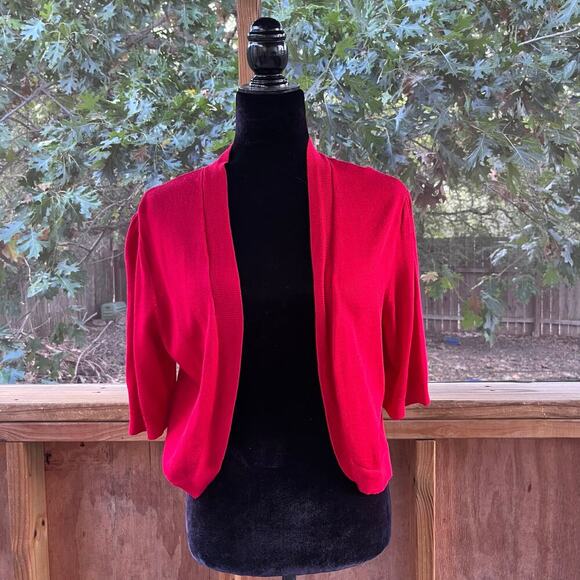 Chaps Women's Red Open Short Sleeve Cardigan Sweater Size L. NEW - Picture 1 of 8